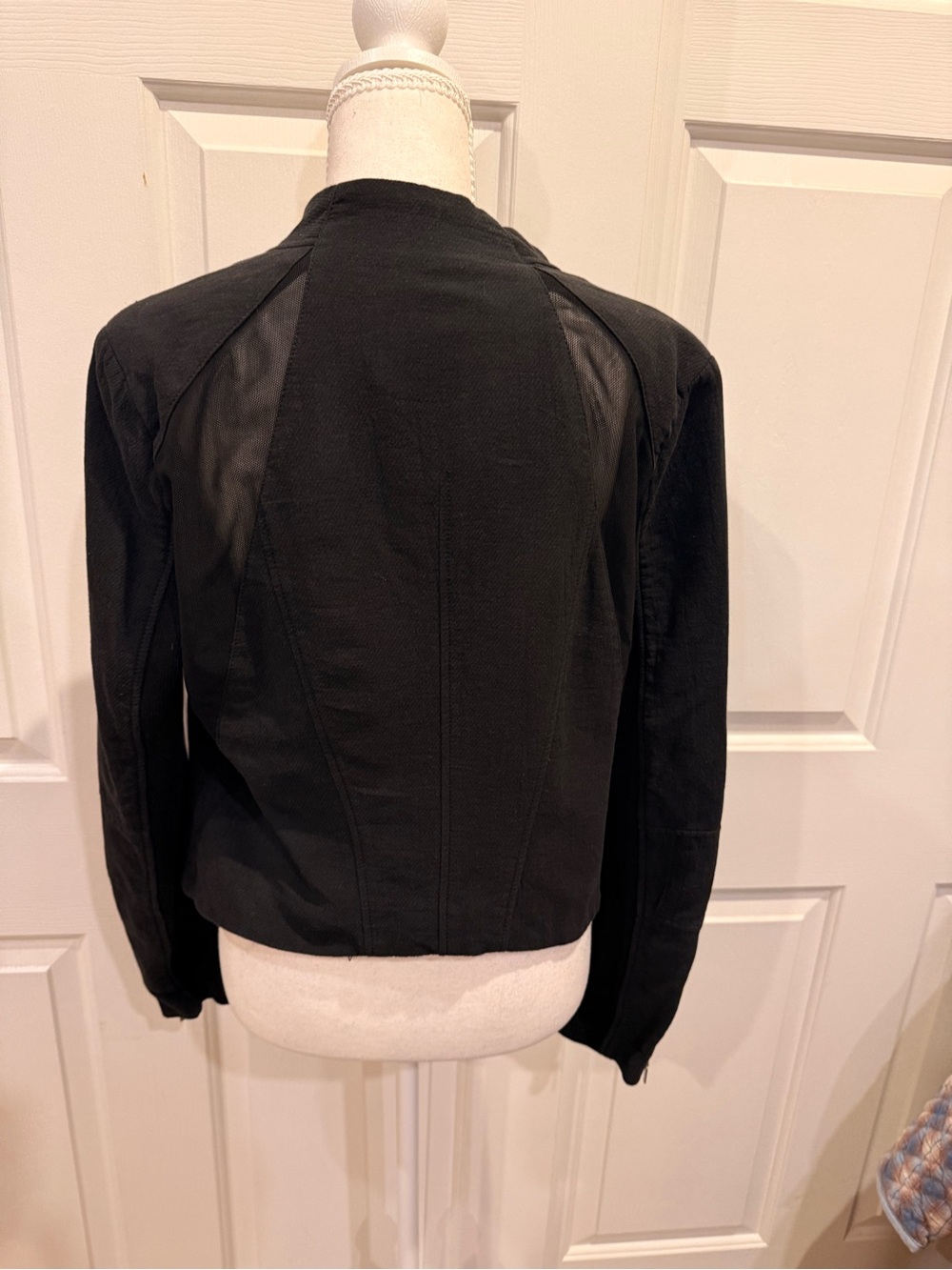 BLANKNYC Black Cotton Moto Jacket Mesh Panel Asymmetrical Zip L - Picture 9 of 9
